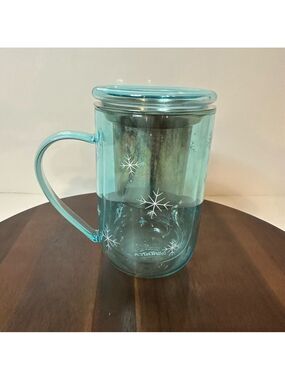 DAVIDsTEA Double-Wall Glass Nordic Mug w/ Infuser & Lid – Snowflake Design